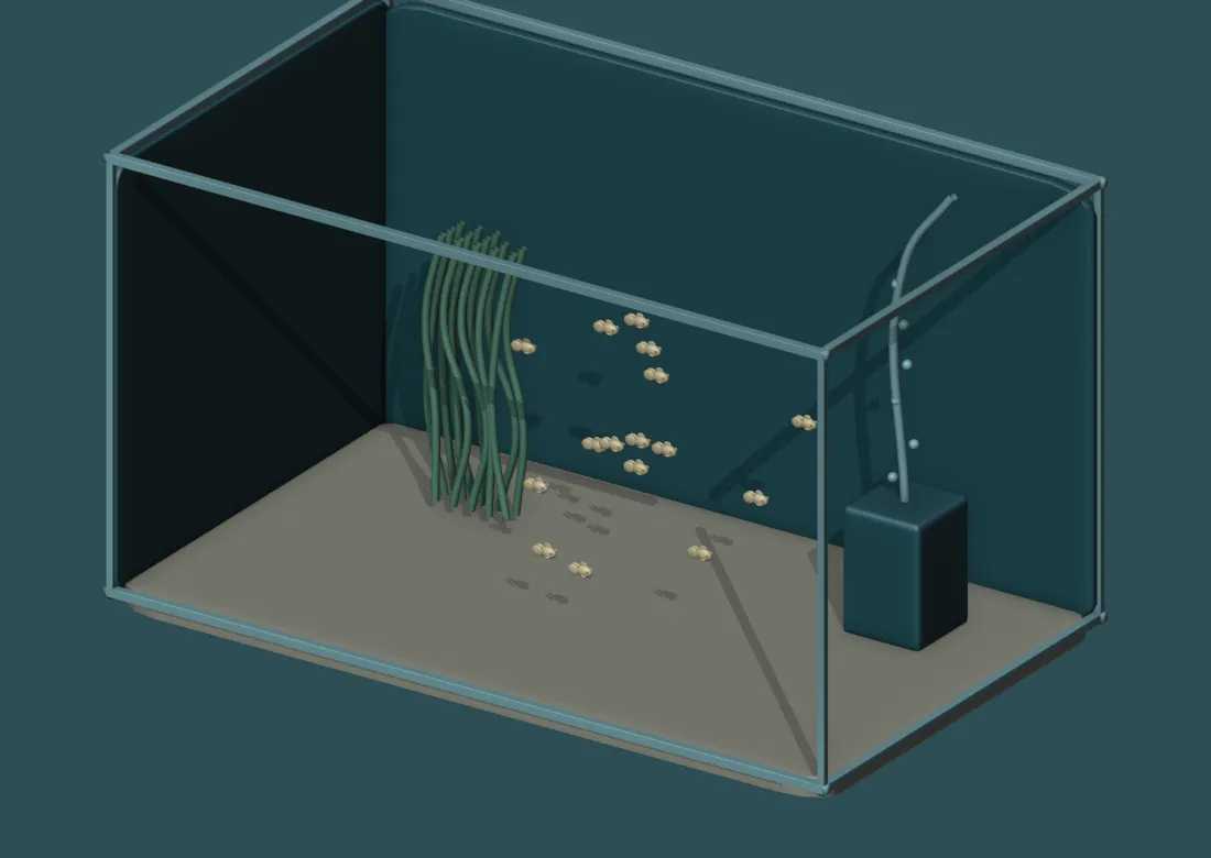 Illustrated nursery with tiny free-swimming fry